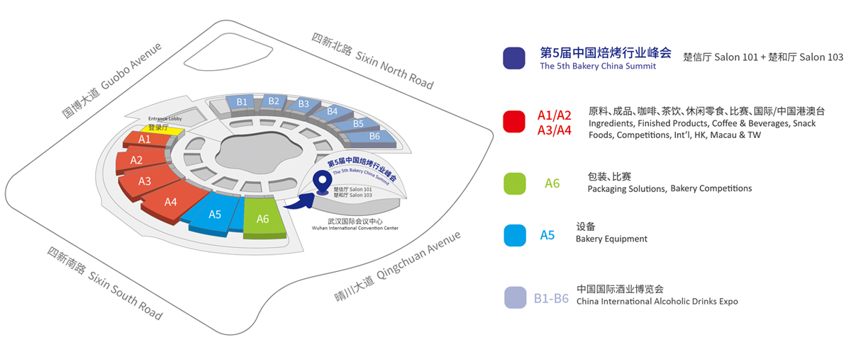 武汉焙烤展展馆分布图