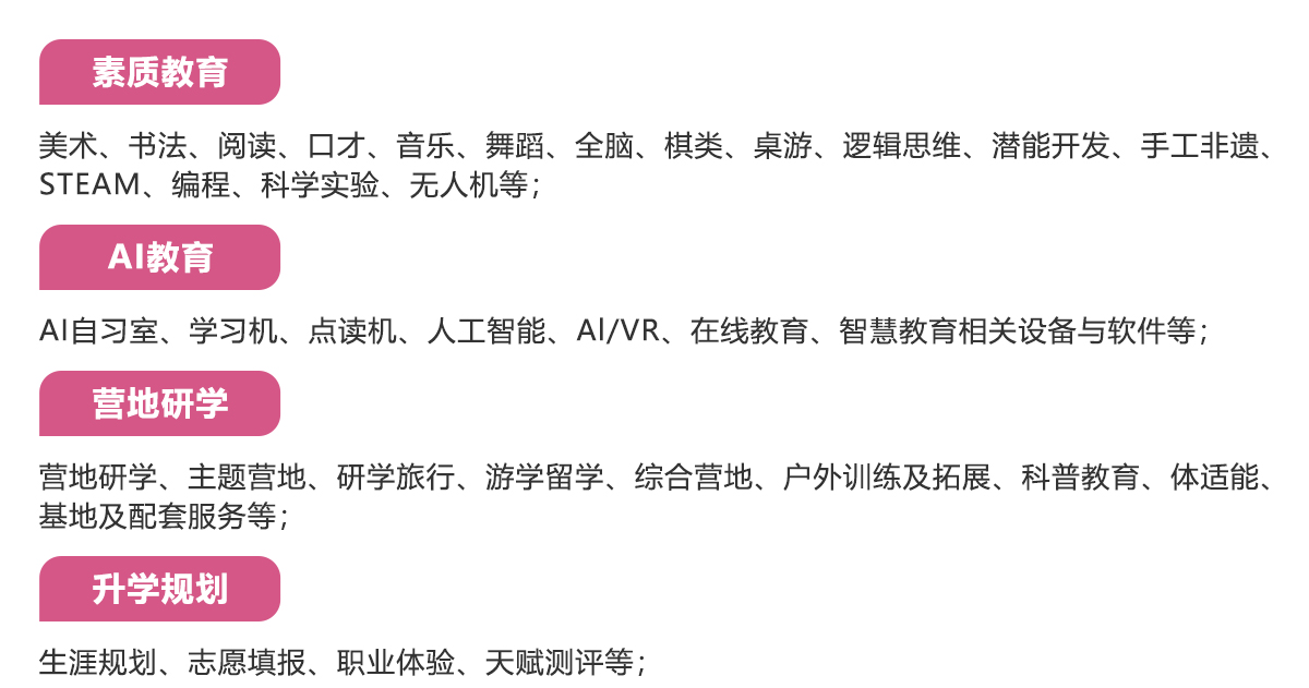 深圳素质教育展展品范围图